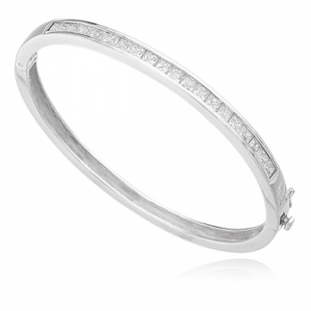 Ladies Hinged Sterling Silver & Cubic Zirconia Bangle